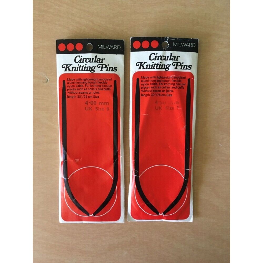 VTG England Milward 4-4.5mm UK Size 8-9 Circular Metal Knitting Pins Needles x2